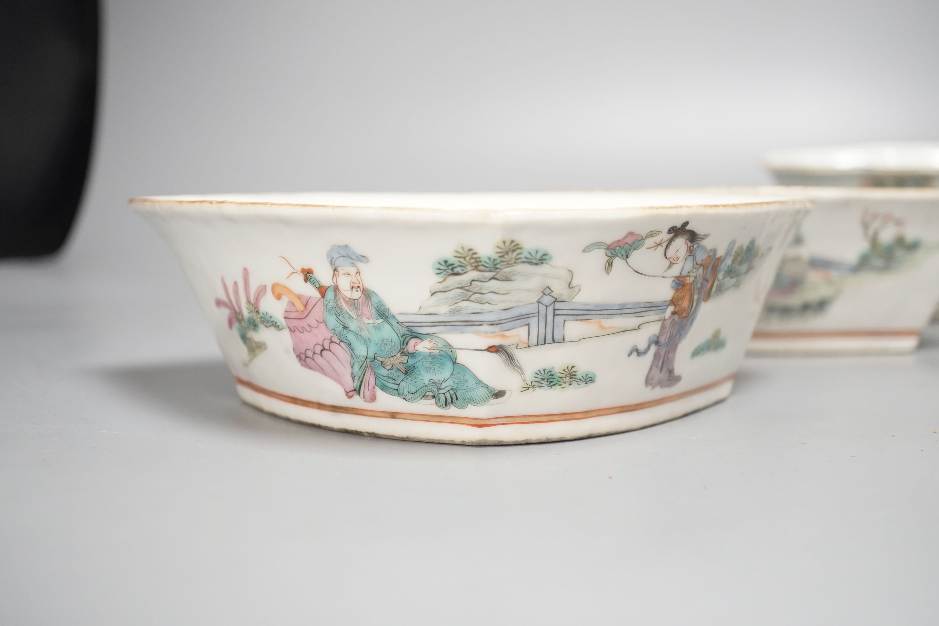Three various late 19th century Chinese famille rose dishes 20cm